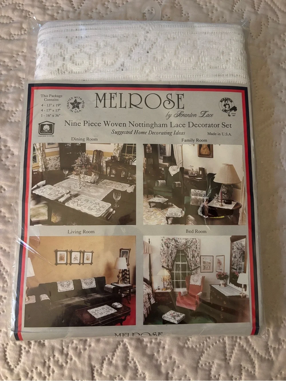Vintage SCRANTON LACE Melrose Nine 9 Piece Woven Nottingham Set